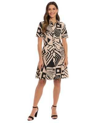 London Times - Petite Collared Short-Sleeve A-Line Dress