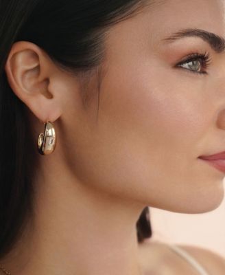 Oval Dome Baguette Hoop Earrings