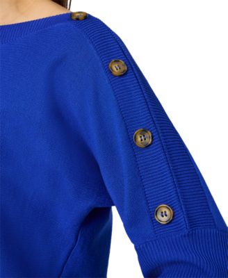Petite Button-Trim Dolman-Sleeve Sweater