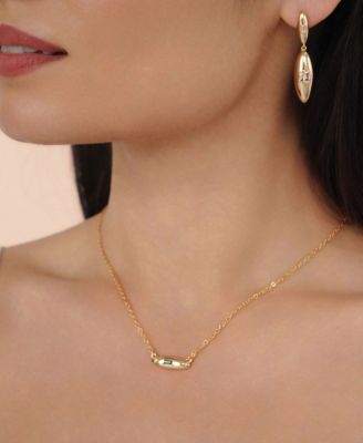 Oval Dome Baguette Simple Pendant Necklace