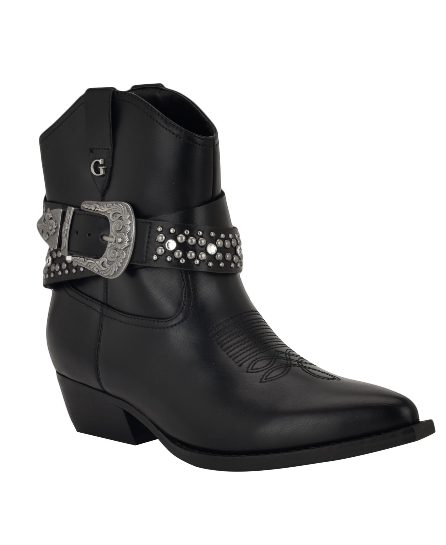Женские ботинки GUESS Lansly Embellished Buckle Western Booties, цвет: Чёрный — фото 1