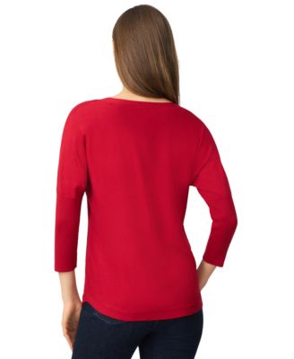 Petite Diamond-Knit Dolman-Sleeve Sweater