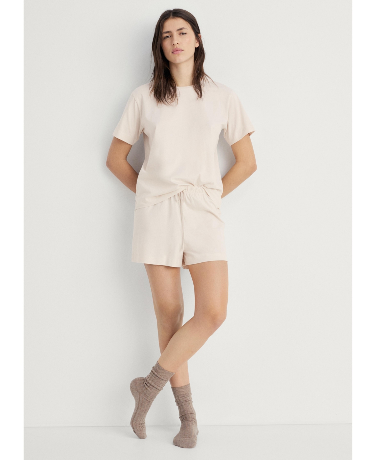 Women's 2-Piece Short Cotton Pajama Set - Beige