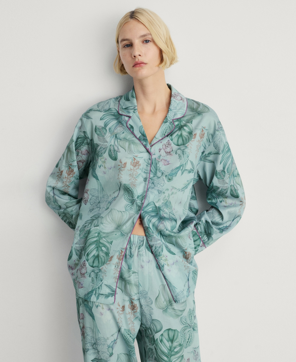 Women's Tropical Print Pajama Shirt - Green