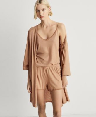 MANGO - Women's Contrast Lace Cotton Robe