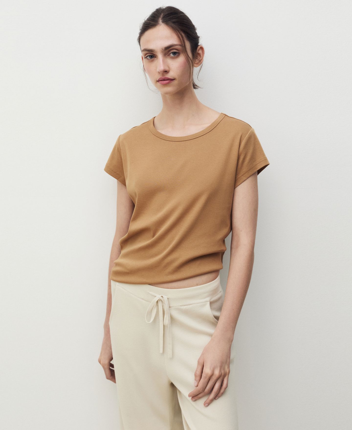 Женская футболка Mango Cotton Short Sleeve, цвет: Горчичный — фото 1