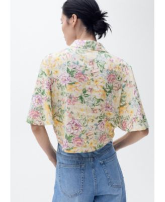 Women's Knotted Floral Linen Shirt