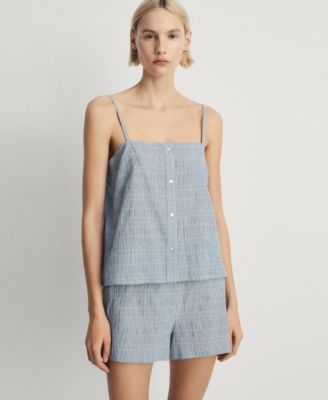 MANGO - Women's Seersucker Stripe Cotton Pajama Set