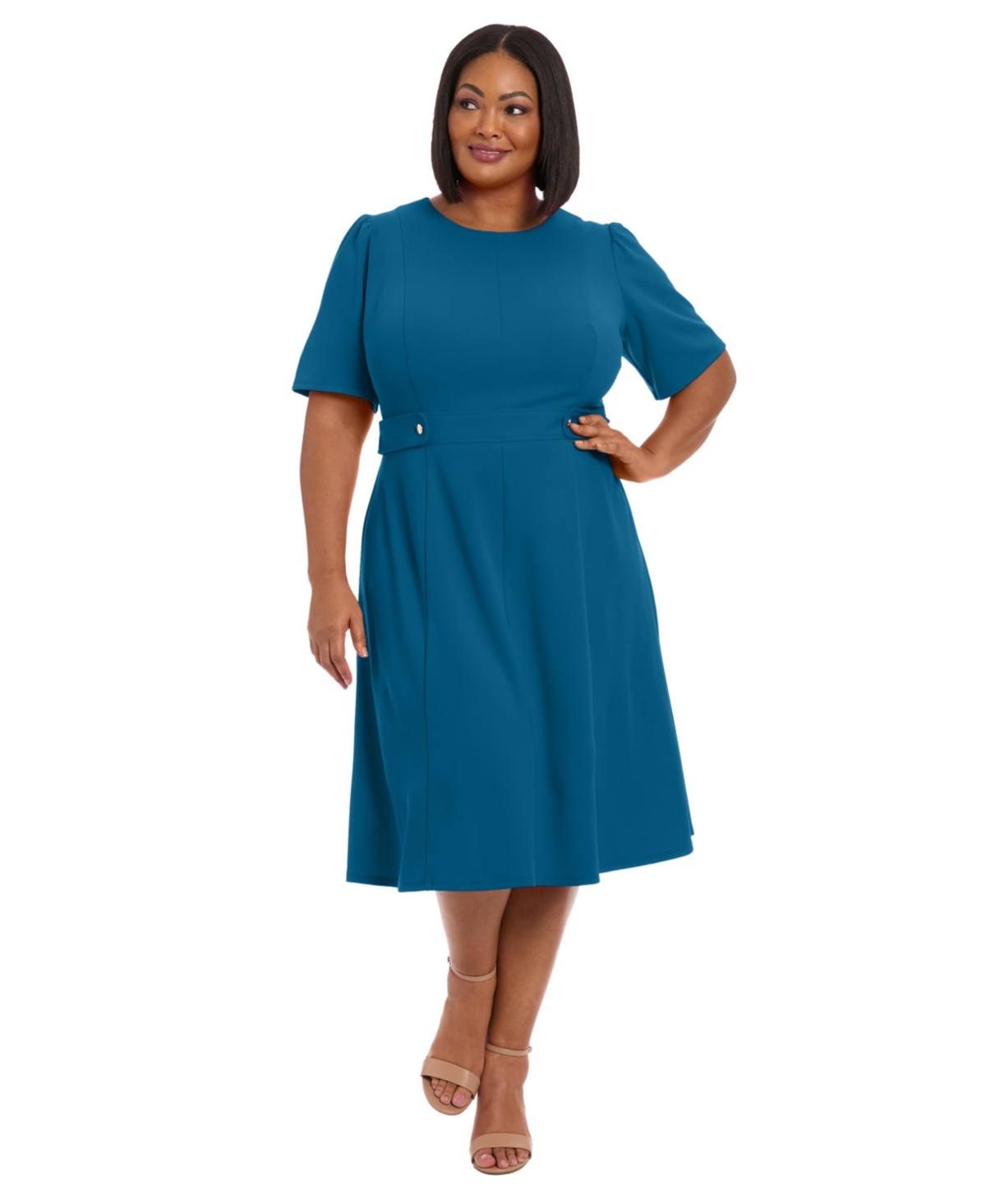 London Times Plus Size Fit & Flare Scuba Crepe Midi Dress
