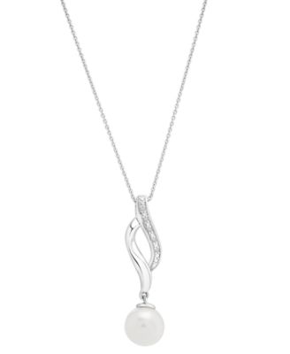 Macy's - Cultured Freshwater Pearl (8mm) & Diamond Accent Swirl 18" Pendant Necklace in Sterling Silver