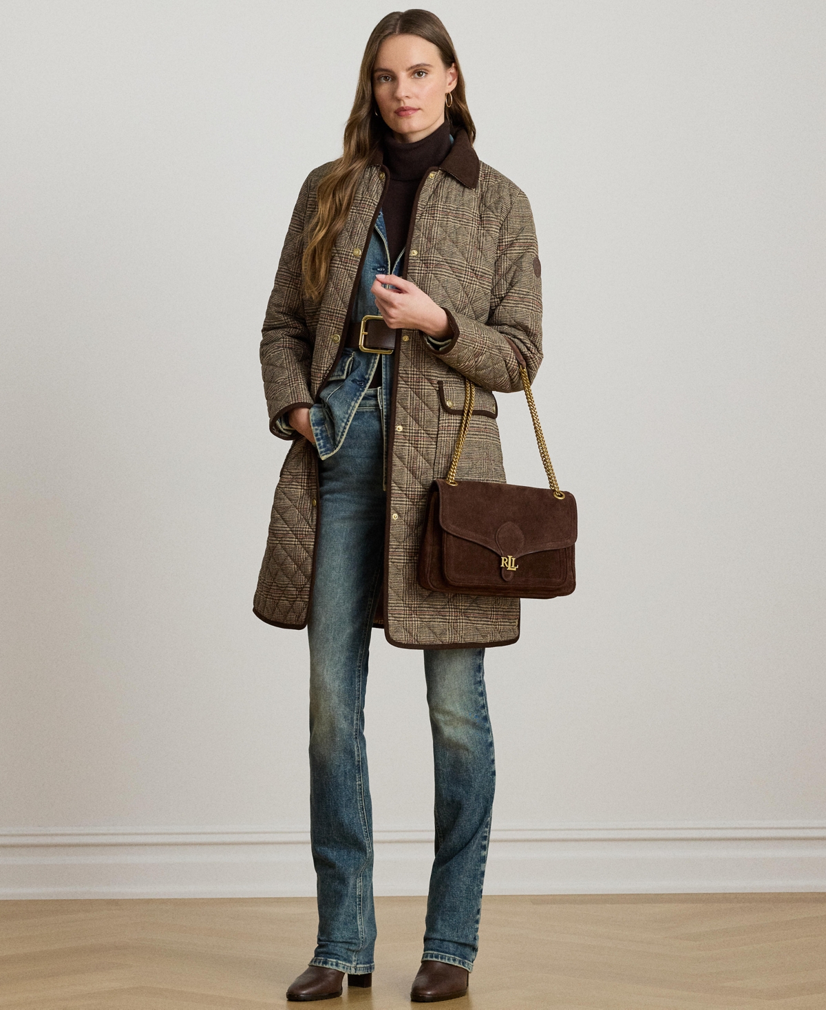 Ralph Lauren Petite Quilted Coat In Brown