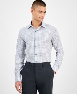 Men's Slim-Fit Long Sleeve Geo Pattern Button-Front Performance Dress Shirt, Exclusively at Macy's