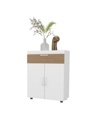 North Fork Shoe Rack, Pneumatic Lift-Up Compartment, Dual Doors, White and Natural Oak