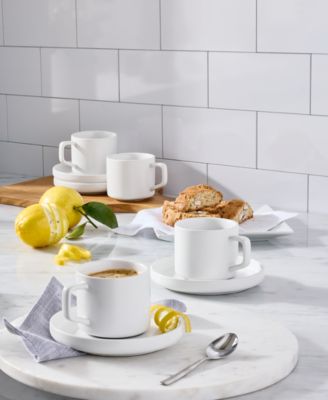 Aaden Whiteware Espresso Cup & Saucers, Service for 4, Macy's Exclusive