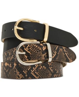 Steve Madden - 1-3/10" Faux-Leather Belt, Set of 2