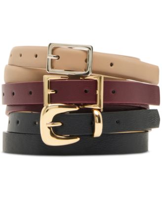 Steve Madden - Textured Faux-Leather Belts, Set of 3