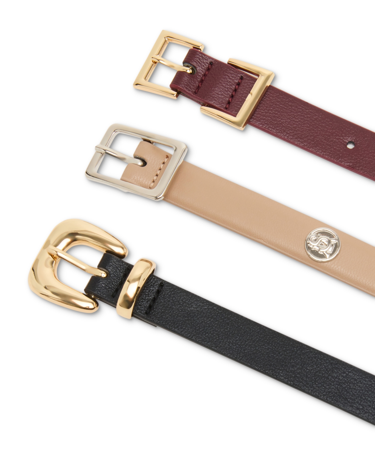 Steve Madden Textured Faux-leather Belts, Set Of 3 In Brown