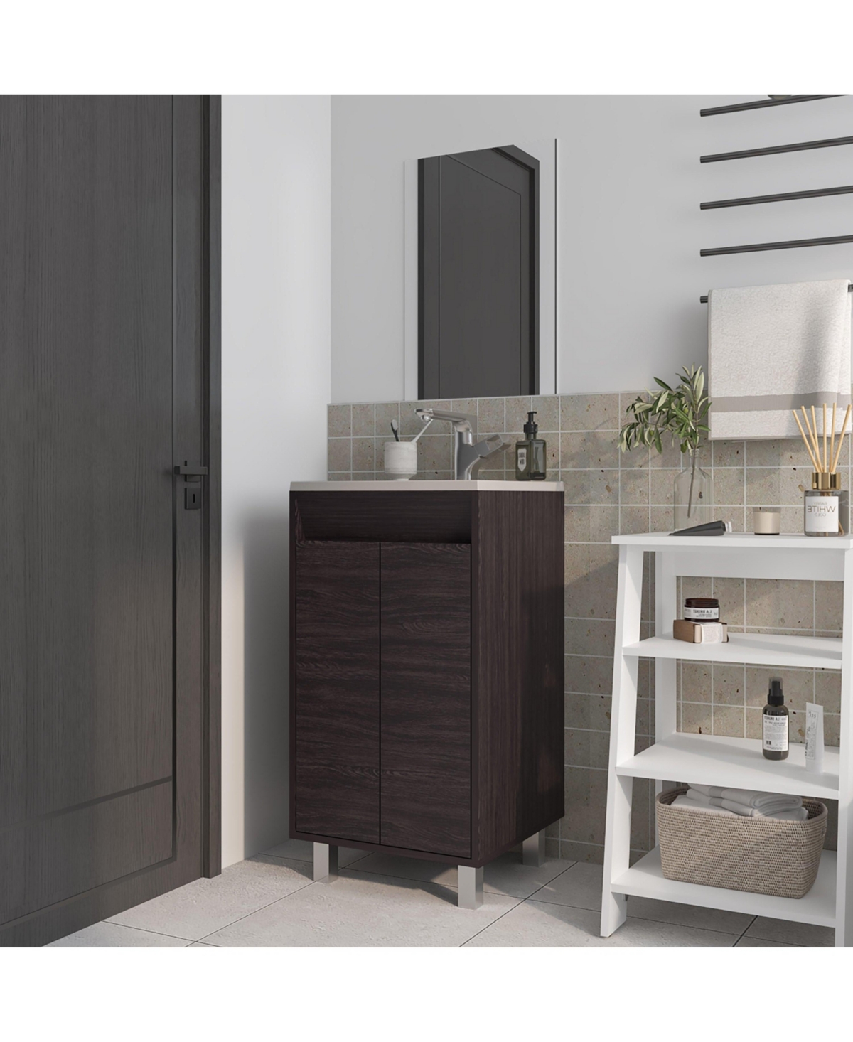Saratoga Bathroom Cabinet with 2 Doors, White - Wenge