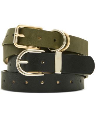 Steve Madden - Classic Round Buckle & Roller-Buckle Belts, Set of 2