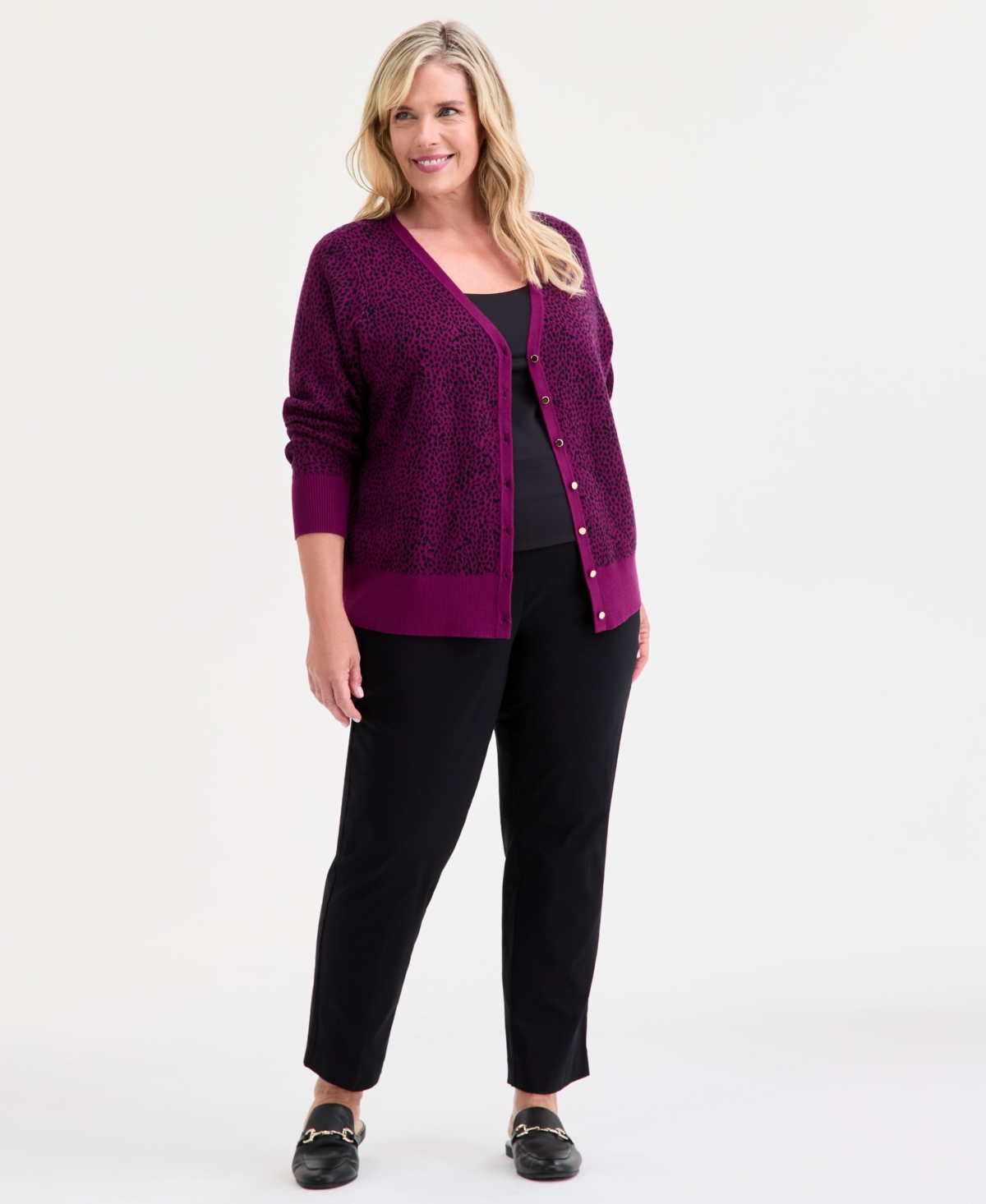 Jm Collection Plus Size V-neck Button-front Cardigan, Macy's Exclusive In Purple