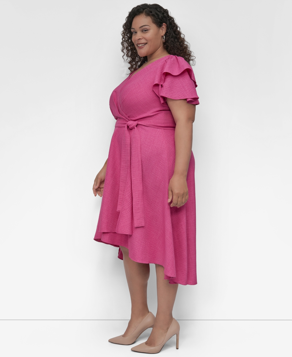 Shop Dkny Plus Size Surplice Flutter-sleeve Fit & Flare Dress