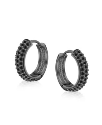 Fancy Wide 3 Row Cubic Zirconia CZ Cocktail Hoop Earrings Black Rose Gold Plated