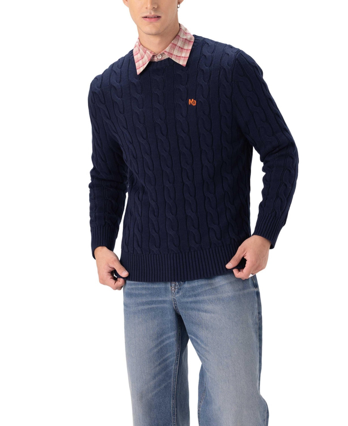 Men's Crew Neck Cable Knit Sweater - Grey