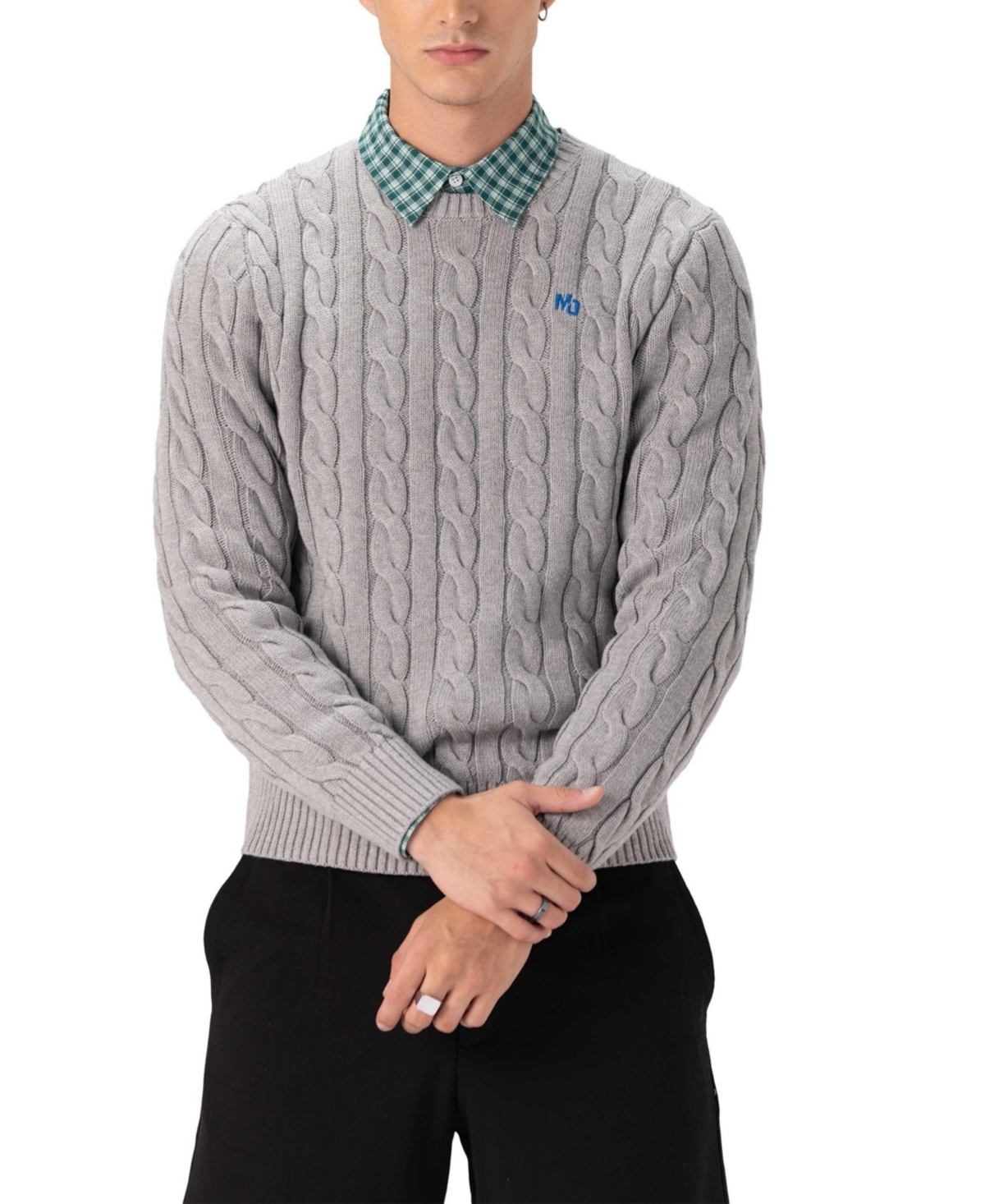 Men's Crew Neck Cable Knit Sweater - Grey
