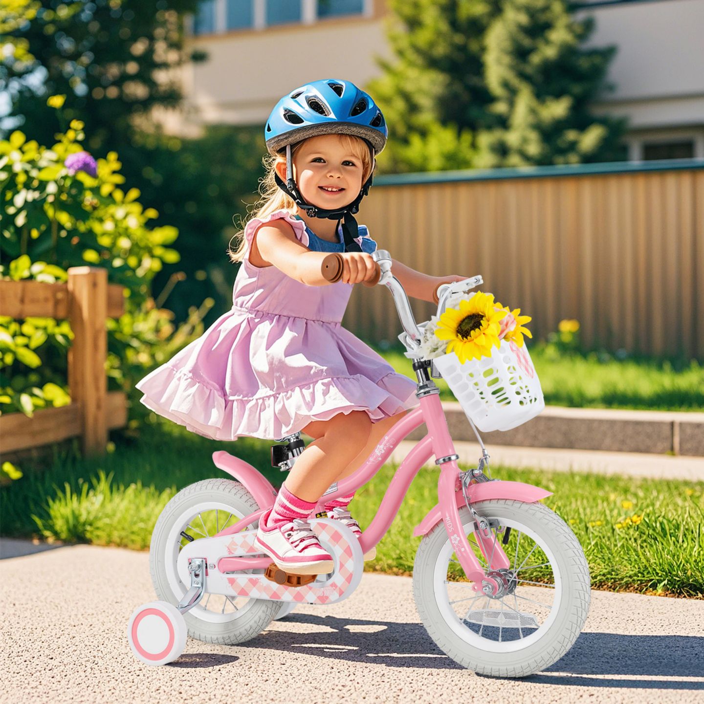 Детская игрушка Slickblue Kids Bicycle with Training Wheels and Basket for Boys & Girls, цвет: Персиковый — фото 2