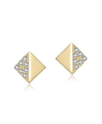 14K Gold Plated with Clear Paved Cubic Zirconia Triangle, Square & Circle Stud Earring 3-Piece Set