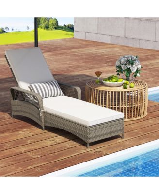 PE Wicker Chaise Lounge Chair 6-Position Adjustable Patio Recliner w/ Soft Cushions