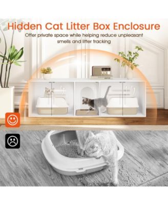 Cat Litter Box Enclosure for 2 Cats with Double Rooms and Sisal Scratching Mat
