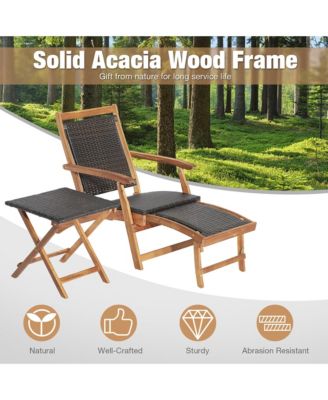 Patio Lounge Chair Set of 3 w/ Side Table Quick Folding Design Ottoman Outdoor