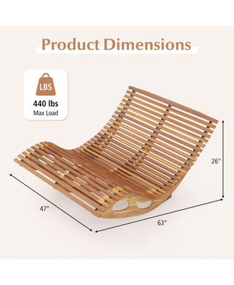 2PCS Outdoor Double Chaise Lounge for 2 w/ High Back Slatted Seat Stopper Patio