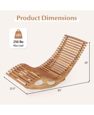 2PCS Outdoor Chaise Lounge w/ High Back Slatted Seat Stopper Outside Wood Rocker