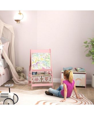 Toy Box with Lid and Kids Easel with Paper Roll, board board