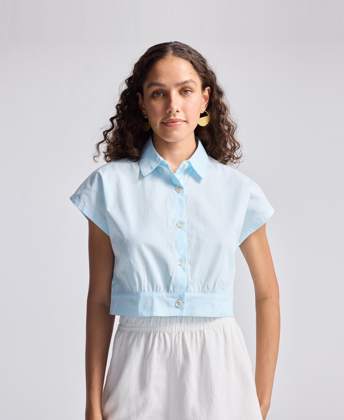 Women's Oversized Crop Shirt in Summer Blue - Summer blue