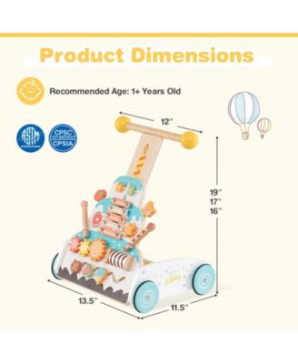 Toddler Wooden Walker with Adjustable Heights and Smooth Wheels-White