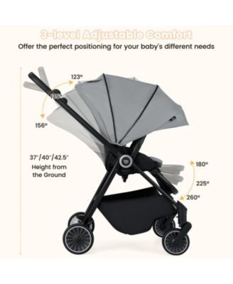 Toddler Foldable Pram Stroller with Reversible Seat Reclining Backrest