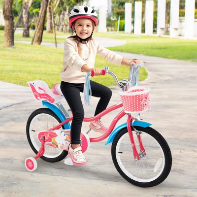 Kids Girls Bike with Doll Seat and Training Wheels for Easy Riding