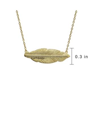 Native American Style Bohemian Boho Sideways Diagonal Feather Leaf Pendant Necklace Gold Plated .925 Sterling Silver