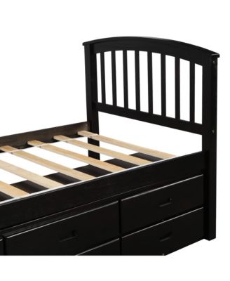 Twin Size Platform Storage Bed Solid Wood Bed With 6 Drawers