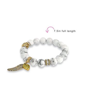 Spiritual Feather Charm Stretch Bracelet with Heart and Angel Wing Beads