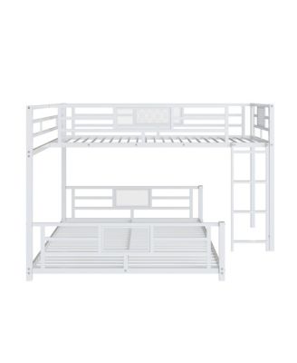 L-shaped Metal Twin over Full Size Bunk Bed, White
