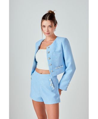 Women's Chain Embellished Tweed Jacket