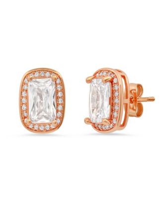 Women's 18K Rose Gold Plated Brass Simulated Emerald Cut Diamonds Stud Earrings