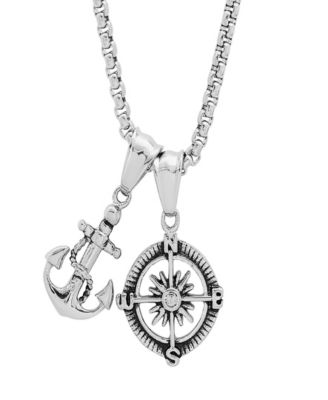 Men's Anchor and Compass Pendant Necklace