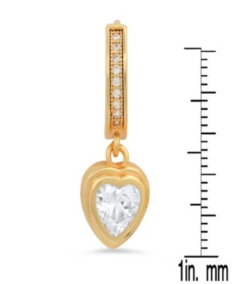 Women's Brass Simulated Diamonds Dangling Charm Heart Huggie Earrings