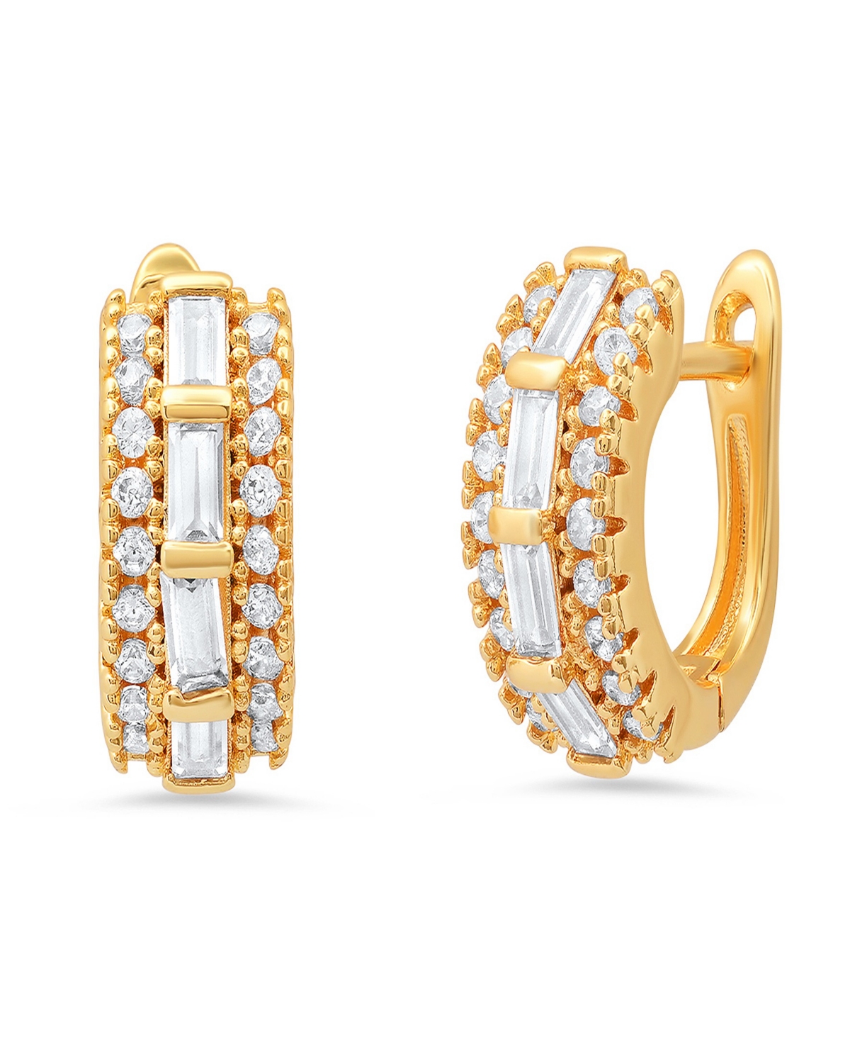 Women's 18K Gold Plated Brass Simulated Diamonds Huggie Earrings - Gold