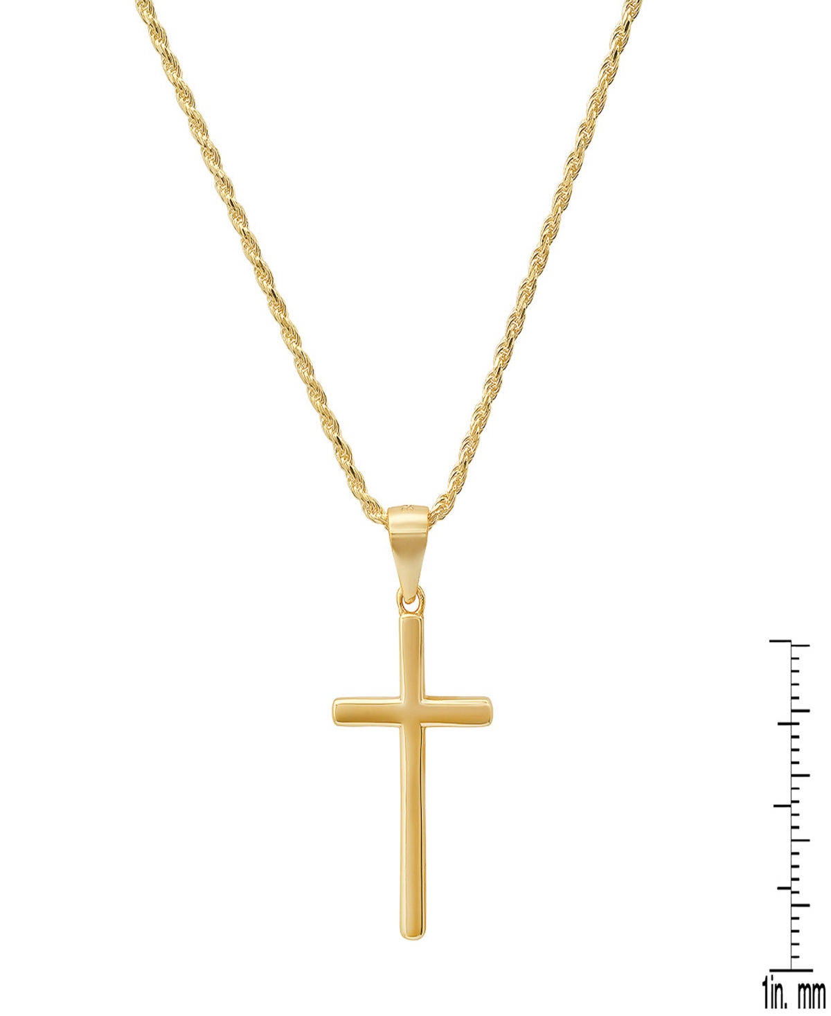 Steeltime Men's 14k Gold Plated Rope Chain And Cross Pendant Necklace
